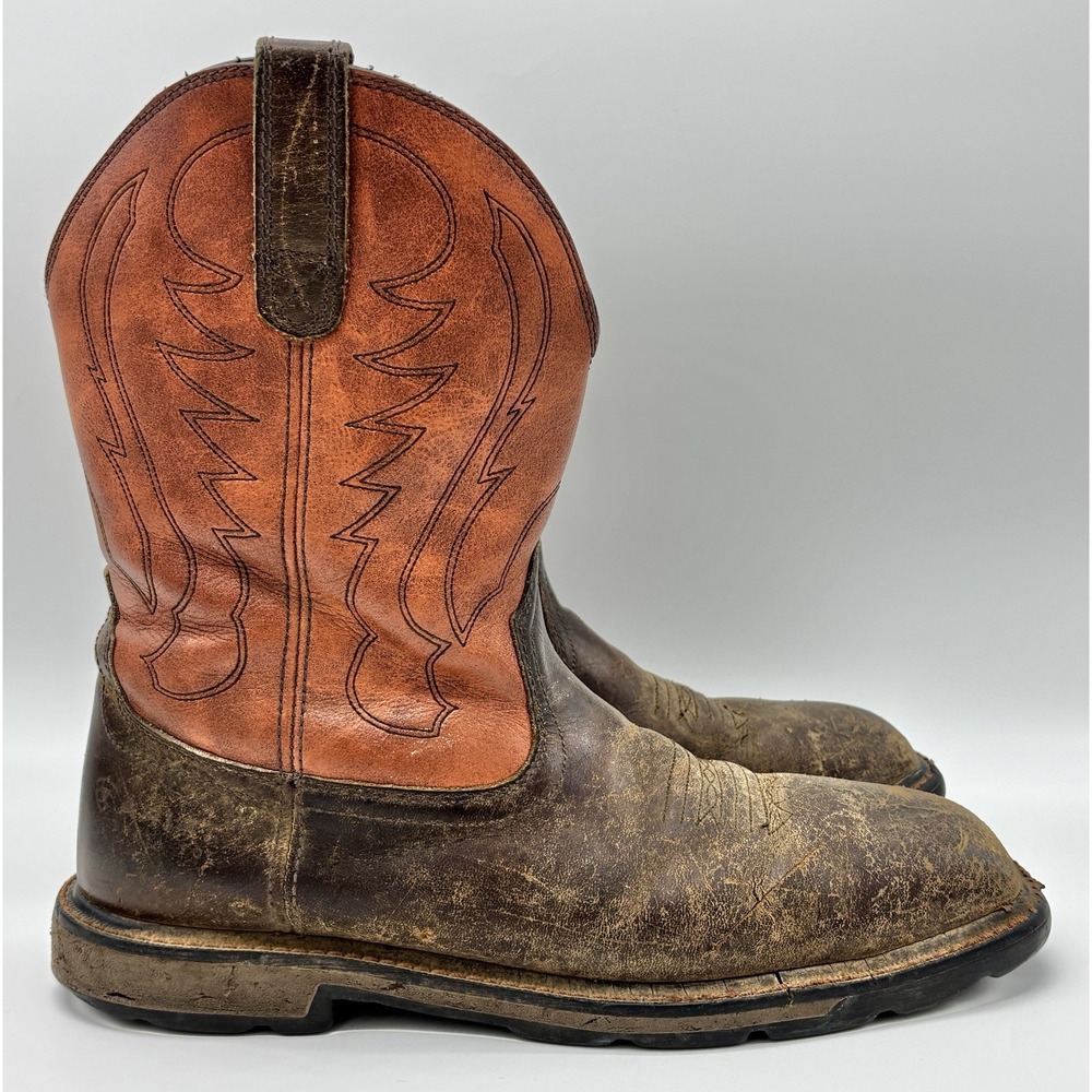 Ariat Men's Western Work Boots‎ Brown Leather Square Toe Size 12D Distressed - Picture 1 of 10